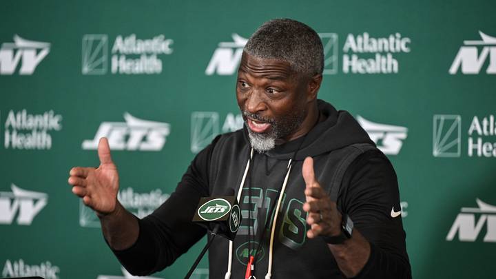 Jul 29, 2026; Florham Park, NJ, USA; New York Jets head coach Aaron Glenn speaks to the media during training camp at Atlantic Health Jets Training Center. Mandatory Credit: John Jones-Imagn Images Jul 29, 2026; Florham Park, NJ, USA; New York Jets head coach Aaron Glenn speaks to the media during training camp at Atlantic Health Jets Training Center. Mandatory Credit: John Jones-Imagn Images