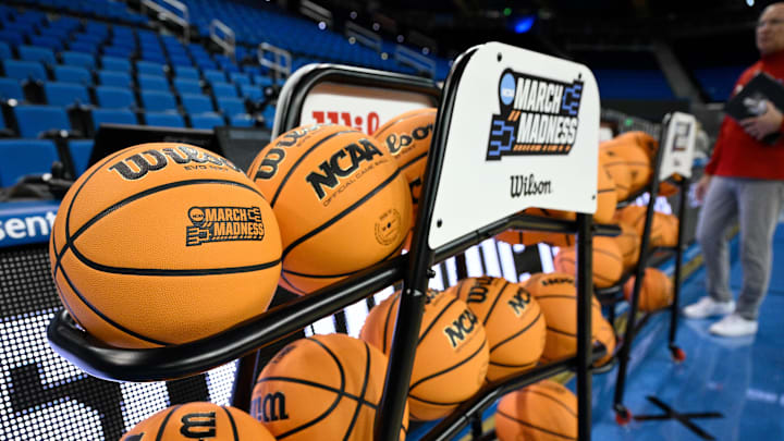 Mar 21, 2025; Los Angeles, California, USA; Basketballs sit in a rack before the start of the NCAA Tournament First Round game between Georgia Tech and Richmond at Pauley Pavilion presented by Wescom. Mandatory Credit: Robert Hanashiro-Imagn Images Mar 21, 2025; Los Angeles, California, USA; Basketballs sit in a rack before the start of the NCAA Tournament First Round game between Georgia Tech and Richmond at Pauley Pavilion presented by Wescom. Mandatory Credit: Robert Hanashiro-Imagn Images