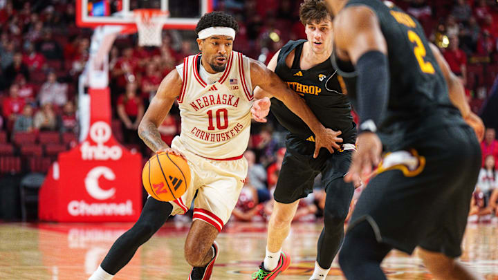 Nebraska guard Jamarques Lawrence (10) played over 30 minutes in the Huskers' win over Winthrop.
