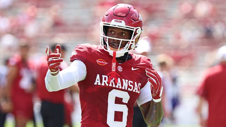 Sep 5, 2026; Fayetteville, Arkansas, USA; Arkansas Razorbacks wide receiver Chris Marshall (6) during warmups prior to the game against the North Alabama Lions at Donald W. Reynolds Razorback Stadium. Mandatory Credit: Nelson Chenault-Imagn Images Sep 5, 2026; Fayetteville, Arkansas, USA; Arkansas Razorbacks wide receiver Chris Marshall (6) during warmups prior to the game against the North Alabama Lions at Donald W. Reynolds Razorback Stadium. Mandatory Credit: Nelson Chenault-Imagn Images
