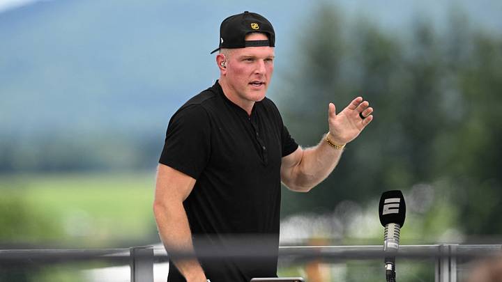 Aug 03, 2026; Latrobe, PA, USA;  Pat McAfee records a segment of The Pat McAfee Show at Pittsburgh Steelers Training camp at Saint Vincent College. Mandatory Credit: Barry Reeger-Imagn Images