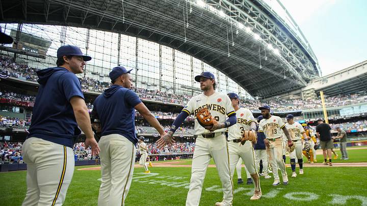 May 25, 2026; Milwaukee, Wisconsin, USA; Milwaukee Brewers second baseman Brice Turang (2) high fives teammates following the game against the St. Louis Cardinals at American Family Field. Mandatory Credit: Jeff Hanisch-Imagn Images May 25, 2026; Milwaukee, Wisconsin, USA; Milwaukee Brewers second baseman Brice Turang (2) high fives teammates following the game against the St. Louis Cardinals at American Family Field. Mandatory Credit: Jeff Hanisch-Imagn Images
