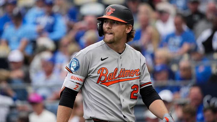 Apr 22, 2026; Kansas City, Missouri, USA; Baltimore Orioles shortstop Gunnar Henderson (2) reacts against the Kansas City Royals after striking out in the ninth inning at Kauffman Stadium. Mandatory Credit: Denny Medley-Imagn Images Apr 22, 2026; Kansas City, Missouri, USA; Baltimore Orioles shortstop Gunnar Henderson (2) reacts against the Kansas City Royals after striking out in the ninth inning at Kauffman Stadium. Mandatory Credit: Denny Medley-Imagn Images