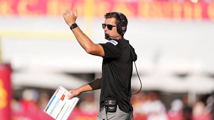 Aug 30, 2025; Los Angeles, California, USA; Missouri State Bears head coach Ryan Beard watches from the sidelines in the first half against the Southern California Trojans at United Airlines Field at Los Angeles Memorial Coliseum. Mandatory Credit: Kirby Lee-Imagn Images