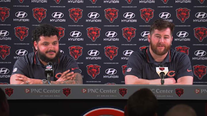 Jonah Jackson (left) and Joe Thuney say they're ready to bring a physical presence to the Bears' offensive front.