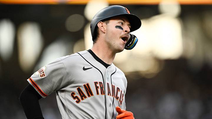 San Diego, California, USA; San Francisco Giants catcher Daniel Susac (6) rounds the bases after hitting a two-run home run during the second inning against the San Diego Padres at Petco Park. Mandatory Credit: Denis Poroy-Imagn Images