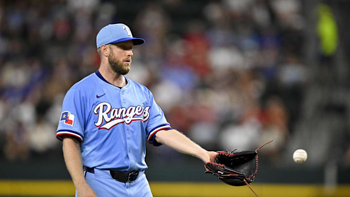 Sep 21, 2025; Arlington, Texas, USA; Texas Rangers starting pitcher Merrill Kelly (23) pitches against the Miami Marlins during the third inning at Globe Life Field. Mandatory Credit: Jerome Miron-Imagn Images Sep 21, 2025; Arlington, Texas, USA; Texas Rangers starting pitcher Merrill Kelly (23) pitches against the Miami Marlins during the third inning at Globe Life Field. Mandatory Credit: Jerome Miron-Imagn Images