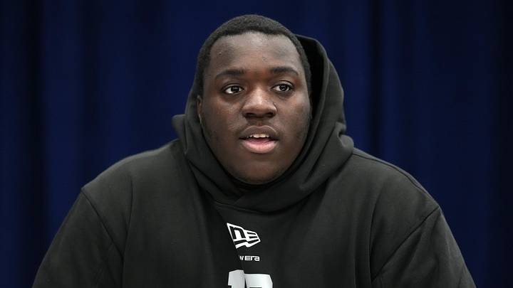 Defensive lineman Bobby Johnson-Travis (DL17) speaks during the NFL Scouting Combine at the Indiana Convention Center. Defensive lineman Bobby Johnson-Travis (DL17) speaks during the NFL Scouting Combine at the Indiana Convention Center.