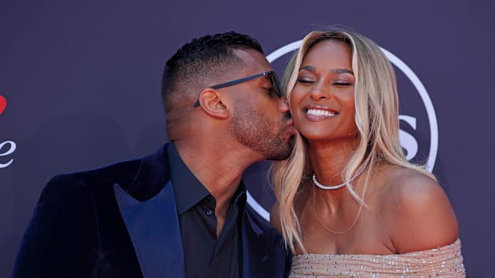 Jul 16, 2025; Los Angeles, CA, USA; Russell Wilson and Ciara on the red carpet before the ESPYS at The Dolby Theatre. Mandatory 