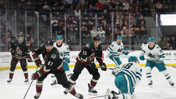 Dec 15, 2023; Tempe, Arizona, USA; Arizona Coyotes left wing Lawson Crouse (67) skates against the