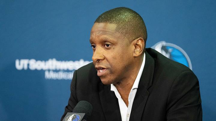 Jun 29, 2026; Dallas, TX, USA; Masai Ujiri, Dallas Mavericks’ President of Basketball Operations, provides an opening statement during an introductory press conference for new head coach Dusty May at American Airlines Center. Mandatory Credit: Raymond Carlin III-Imagn Images Jun 29, 2026; Dallas, TX, USA; Masai Ujiri, Dallas Mavericks’ President of Basketball Operations, provides an opening statement during an introductory press conference for new head coach Dusty May at American Airlines Center. Mandatory Credit: Raymond Carlin III-Imagn Images