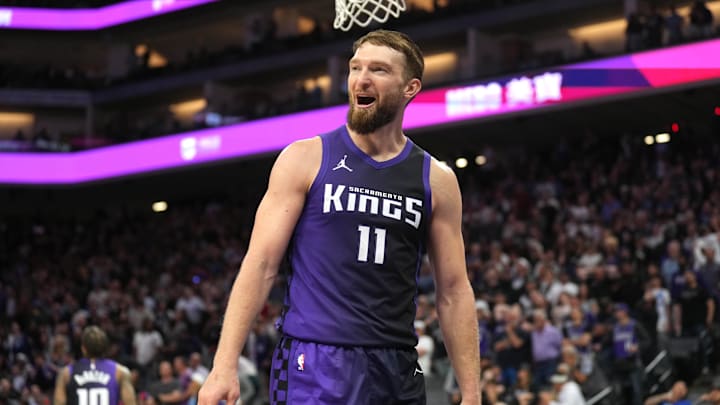 Apr 11, 2025; Sacramento, California, USA; Sacramento Kings forward Domantas Sabonis (11) during the fourth quarter against the Los Angeles Clippers at Golden 1 Center. 