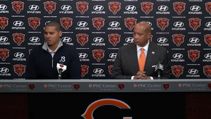 Ryan Poles and Kevin Warren address the media Monday at Halas Hall about the firing of Matt Eberflus. Ryan Poles and Kevin Warren address the media Monday at Halas Hall about the firing of Matt Eberflus.