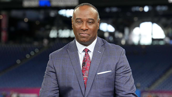 Feb 28, 2026; Indianapolis, IN, USA; NFL Nework analyst Charles Davis looks on from the set during the NFL Scouting Combine at Lucas Oil Stadium. Mandatory Credit: Kirby Lee-Imagn Images