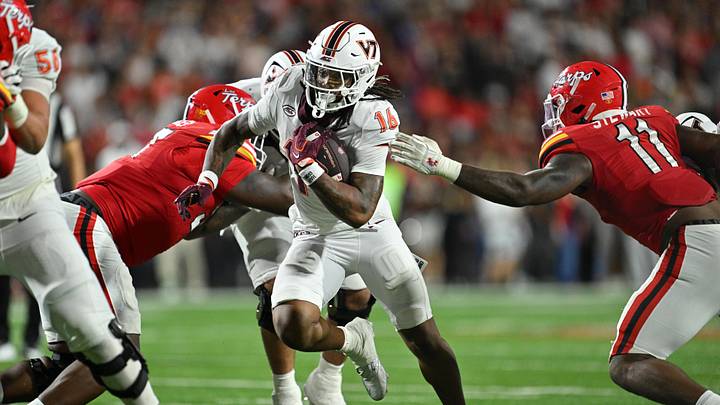 Sep 19, 2026; College Park, Maryland, USA; Virginia Tech Hokies running back Jeffrey Overton, Jr. (16) picks up yardage in the first half against the Maryland Terrapins at SECU Stadium. Mandatory Credit: Jamie Sabau-Imagn Images Sep 19, 2026; College Park, Maryland, USA; Virginia Tech Hokies running back Jeffrey Overton, Jr. (16) picks up yardage in the first half against the Maryland Terrapins at SECU Stadium. Mandatory Credit: Jamie Sabau-Imagn Images