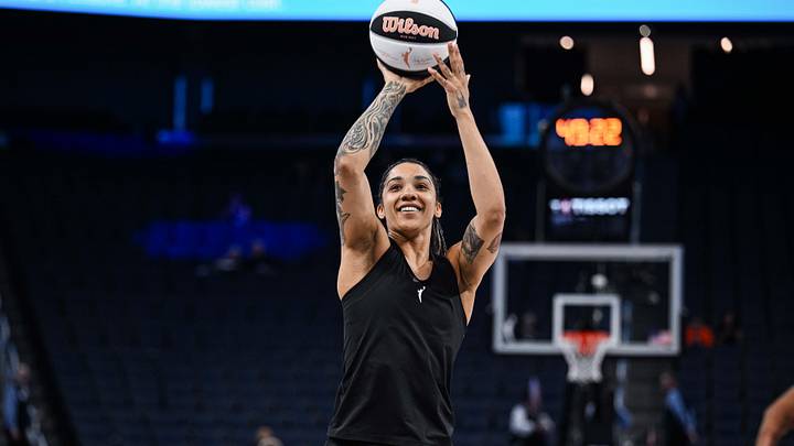 Jun 2, 2026; San Francisco, California, USA; Golden State Valkyries forward Gabby Williams (1) warms up before a game against the Portland Fire at Chase Center. Mandatory Credit: Justine Willard-Imagn Images