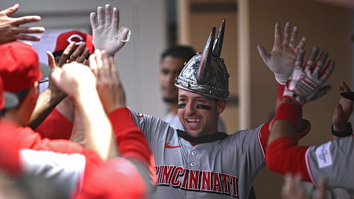 May 1, 2024; San Diego, California, USA; Cincinnati Reds left fielder Spencer Steer (7) is May 1, 2024; San Diego, California, USA; Cincinnati Reds left fielder Spencer Steer (7) is