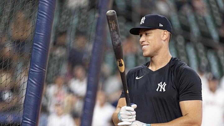 Sep 2, 2023; Houston, Texas, USA; New York Yankees right fielder Aaron Judge (99) during batting