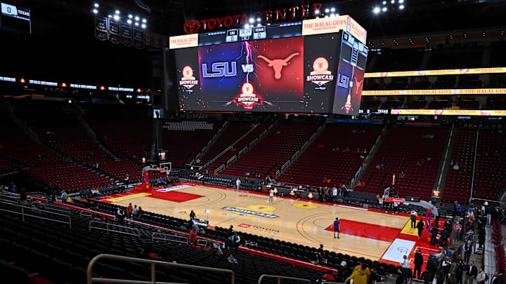 Dec 16, 2023; Houston, Texas, USA; A general view of the arena before the game between the Texas Longhorns and the LSU Tigers at Toyota Center. Mandatory Credit: Maria Lysaker-Imagn Images