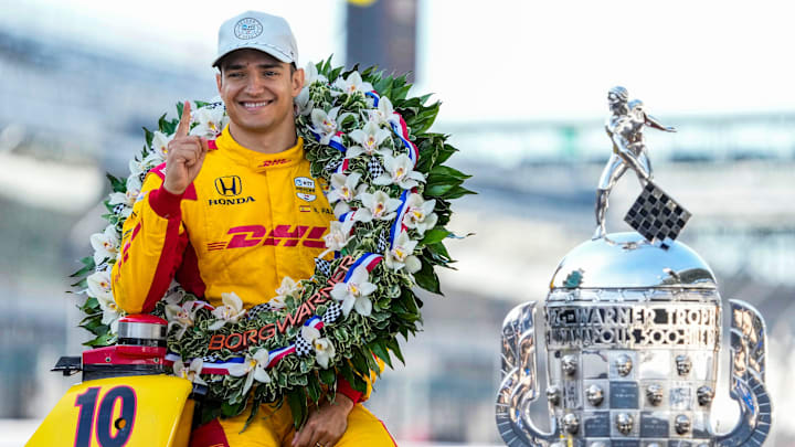 Chip Ganassi Racing driver Alex Palou (10) poses for a photo Monday, May 26, 2025, after winning the 109th running of the Indianapolis 500 at Indianapolis Motor Speedway. Chip Ganassi Racing driver Alex Palou (10) poses for a photo Monday, May 26, 2025, after winning the 109th running of the Indianapolis 500 at Indianapolis Motor Speedway.