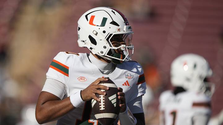 Sep 4, 2026; Stanford, California, USA; Miami Hurricanes quarterback Darian Mensah (10) warms up prior to a game against the Stanford Cardinal at Stanford Stadium. Mandatory Credit: Stan Szeto-Imagn Images Sep 4, 2026; Stanford, California, USA; Miami Hurricanes quarterback Darian Mensah (10) warms up prior to a game against the Stanford Cardinal at Stanford Stadium. Mandatory Credit: Stan Szeto-Imagn Images