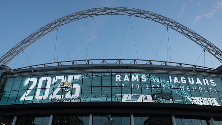 Oct 11, 2025; London, United Kingdom; A general  overall view of Wembley Stadium, the site of the 2025 NFL London Game between the Los Angeles Rams and the Jacksonville Jaguars. Mandatory Credit: Kirby Lee-Imagn Images
