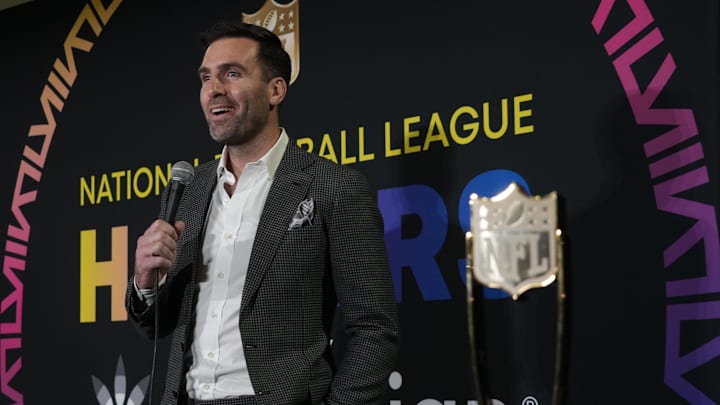 Feb 8, 2024; Las Vegas, NV, USA; Joe Flacco during the NFL Hall of Fame Class of 2024 press