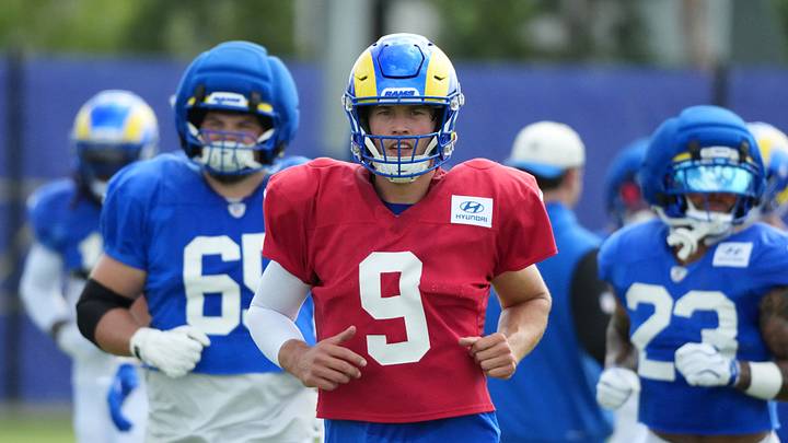 Aug 11, 2026; Woodland Hills, CA, USA; Los Angeles Rams quarterback Matthew Stafford (9) during a joint practice against the Dallas Cowboys at the Rams Practice Facility. Mandatory Credit: Kirby Lee-Imagn Images Aug 11, 2026; Woodland Hills, CA, USA; Los Angeles Rams quarterback Matthew Stafford (9) during a joint practice against the Dallas Cowboys at the Rams Practice Facility. Mandatory Credit: Kirby Lee-Imagn Images