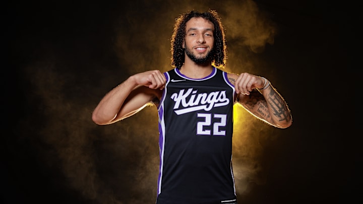Sep 30, 2024; Sacramento, CA, USA; Sacramento Kings guard Devin Carter (22) during media day at Golden 1 Center. Mandatory Credit: Sergio Estrada-Imagn Images