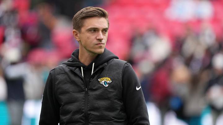Oct 18, 2026; London, ENG;  Jacksonville Jaguars general manager James Gladstone before the game against the Houston Texans at Wembley Stadium.  Mandatory Credit: Kirby Lee-Imagn Images
