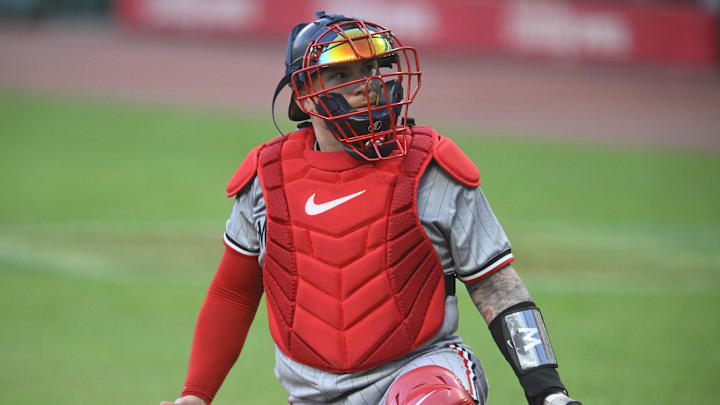 Sep 18, 2024; Cleveland, Ohio, USA; Minnesota Twins catcher Christian Vazquez (8) looks back to the umpire in the first inning against the Cleveland Guardians at Progressive Field. Mandatory Credit: David Richard-Imagn Images Sep 18, 2024; Cleveland, Ohio, USA; Minnesota Twins catcher Christian Vazquez (8) looks back to the umpire in the first inning against the Cleveland Guardians at Progressive Field. Mandatory Credit: David Richard-Imagn Images