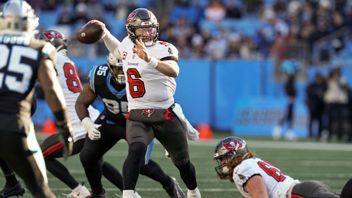 Jan 7, 2024; Charlotte, North Carolina, USA;  Tampa Bay Buccaneers quarterback Baker Mayfield (6)