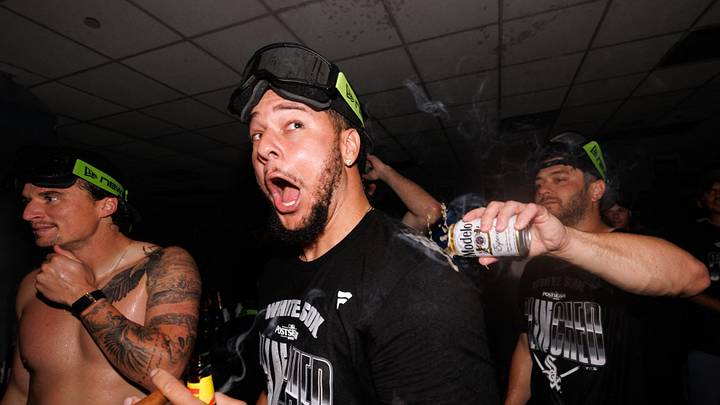 Chicago White Sox players celebrate a playoff berth Chicago White Sox players celebrate a playoff berth
