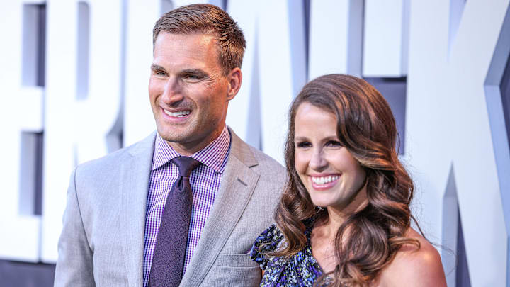 July 11, 2023: Falcons quarterback Kirk Cousins and his wife, Julie Cousins, in Los Angeles, California. July 11, 2023: Falcons quarterback Kirk Cousins and his wife, Julie Cousins, in Los Angeles, California.