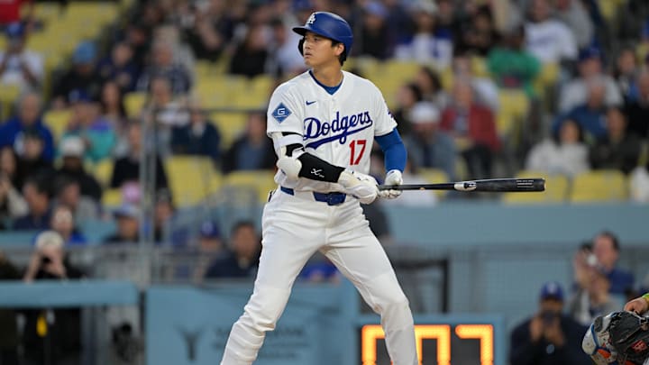 Apr 14, 2026; Los Angeles, California, USA; Los Angeles Dodgers designated hitter Shohei Ohtani (17) takes an at bat against the New York Mets during the first inning at Dodger Stadium. Mandatory Credit: Jayne Kamin-Oncea-Imagn Images Apr 14, 2026; Los Angeles, California, USA; Los Angeles Dodgers designated hitter Shohei Ohtani (17) takes an at bat against the New York Mets during the first inning at Dodger Stadium. Mandatory Credit: Jayne Kamin-Oncea-Imagn Images