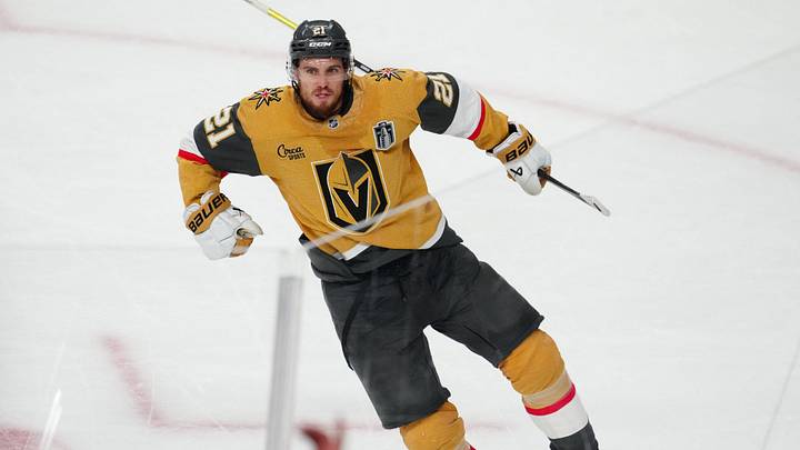 Jun 9, 2026; Las Vegas, Nevada, USA; Vegas Golden Knights center Brett Howden (21) reacts after a goal during the 2nd period against the Carolina Hurricanes in game four of the 2026 Stanley Cup Final at T-Mobile Arena. Mandatory Credit: Stephen R. Sylvanie-Imagn Images Jun 9, 2026; Las Vegas, Nevada, USA; Vegas Golden Knights center Brett Howden (21) reacts after a goal during the 2nd period against the Carolina Hurricanes in game four of the 2026 Stanley Cup Final at T-Mobile Arena. Mandatory Credit: Stephen R. Sylvanie-Imagn Images