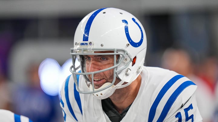 Nov 3, 2024; Minneapolis, Minnesota, USA; Indianapolis Colts quarterback Joe Flacco (15) warms up before the game against the Minnesota Vikings at U.S. Bank Stadium. Mandatory Credit: Brad Rempel-Imagn Images Nov 3, 2024; Minneapolis, Minnesota, USA; Indianapolis Colts quarterback Joe Flacco (15) warms up before the game against the Minnesota Vikings at U.S. Bank Stadium. Mandatory Credit: Brad Rempel-Imagn Images
