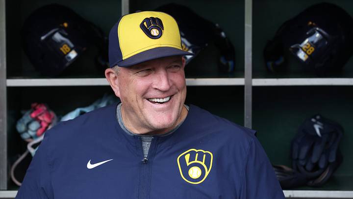 Sep 17, 2026; Pittsburgh, Pennsylvania, USA;  Milwaukee Brewers manager Pat Murphy (00) smiles in the dugout before the game against the Pittsburgh Pirates at PNC Park.  Mandatory Credit: Charles LeClaire-Imagn Images
