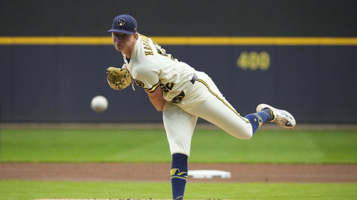 Mar 30, 2026; Milwaukee, Wisconsin, USA; Milwaukee Brewers pitcher Kyle Harrison (52) delivers a pitch against the Tampa Bay Rays in the first inning at American Family Field. Mandatory Credit: Michael McLoone-Imagn Images