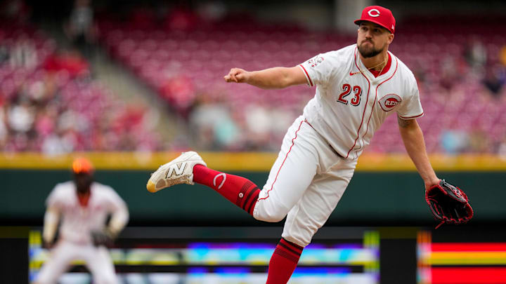 Cincinnati Reds pitcher Graham Ashcraft (23) throws a pitch in the 10th inning of the MLB Interleague game between the Cincinnati Reds and the Seattle Mariners at Great American Ball Park in downtown Cincinnati on Thursday, April 17, 2025. The Mariners beat the Reds, 11-7, in 10 innings. Cincinnati Reds pitcher Graham Ashcraft (23) throws a pitch in the 10th inning of the MLB Interleague game between the Cincinnati Reds and the Seattle Mariners at Great American Ball Park in downtown Cincinnati on Thursday, April 17, 2025. The Mariners beat the Reds, 11-7, in 10 innings.