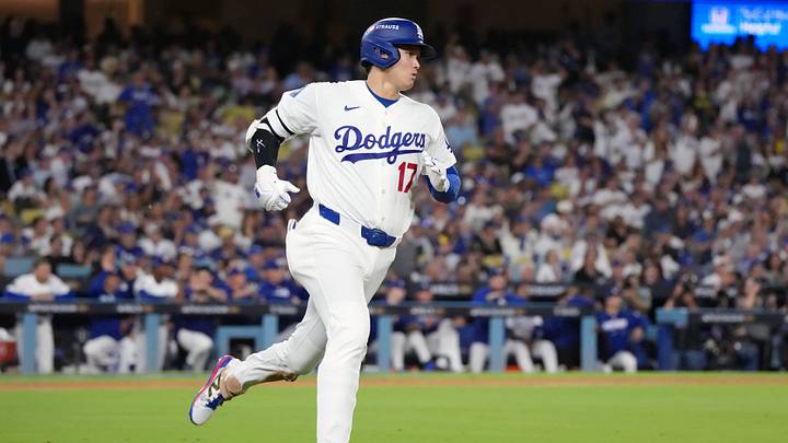 Oct 14, 2026; Los Angeles, California, USA; Los Angeles Dodgers pitcher Shohei Ohtani (17) singles against the Milwaukee Brewers during the eighth inning in game three of the NLCS Oct 14, 2026; Los Angeles, California, USA; Los Angeles Dodgers pitcher Shohei Ohtani (17) singles against the Milwaukee Brewers during the eighth inning in game three of the NLCS