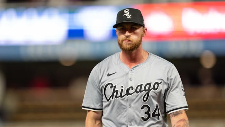 Apr 23, 2024; Minneapolis, Minnesota, USA; Chicago White Sox pitcher Michael Kopech (34) walks to
