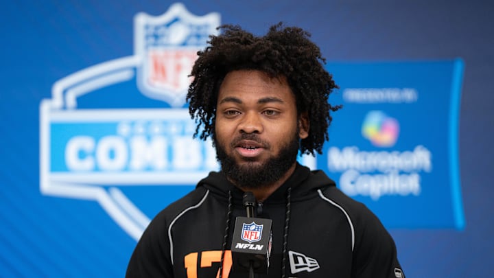 Feb 27, 2026; Indianapolis, IN, USA; Pittsburgh running back Desmond Reid (RB17) speaks to members of the media during the NFL Combine at the Indiana Convention Center. Mandatory Credit: Jacob Musselman-Imagn Images Feb 27, 2026; Indianapolis, IN, USA; Pittsburgh running back Desmond Reid (RB17) speaks to members of the media during the NFL Combine at the Indiana Convention Center. Mandatory Credit: Jacob Musselman-Imagn Images