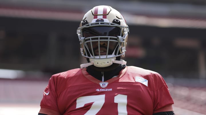 Sep 2, 2020; Santa Clara, CA, USA; San Francisco 49ers offensive tackle Trent Williams (71) during training camp at Levi s Stadium. Mandatory Credit: San Francisco 49ers/Pool Photo via USA TODAY Network Sep 2, 2020; Santa Clara, CA, USA; San Francisco 49ers offensive tackle Trent Williams (71) during training camp at Levi s Stadium. Mandatory Credit: San Francisco 49ers/Pool Photo via USA TODAY Network