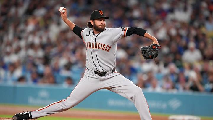 Los Angeles, California, USA;  San Francisco Giants pitcher Jason Foley (64) throws a pitch during the fifth inning against the Los Angeles Dodgers at Dodger Stadium.  Mandatory Credit: Kirby Lee-Imagn Images