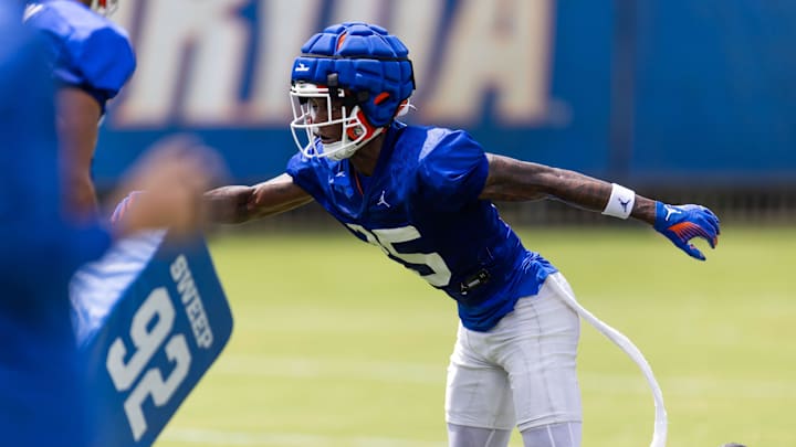 Florida Gators defensive back Cormani McClain (25) runs drills during Fall practice at Sanders Practice Fields in Gainesville, FL on Thursday, August 1, 2024. [Doug Engle/Gainesville Sun]