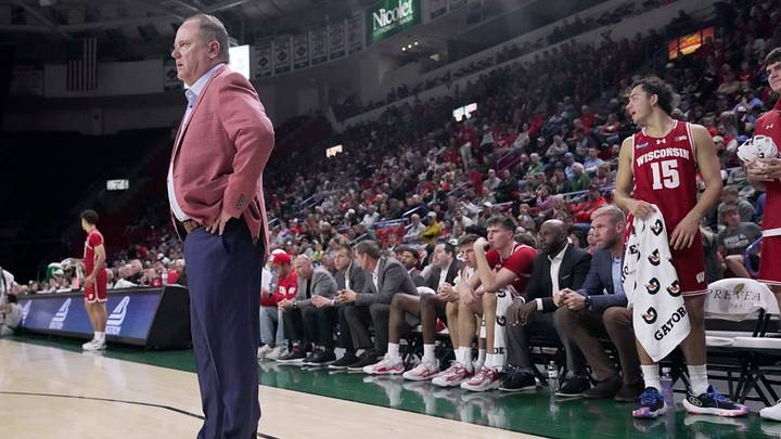 Wisconsin head coach Greg Gard is shown during the second half of their preseason game against UW-Green BayThursday, Oct. 15, 2026 at the Resch Center in Green Bay, Wisconsin. Wisconsin beat UW-Green Bay 96-77.