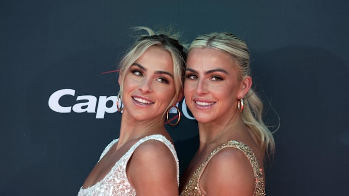 Jul 12, 2023; Los Angeles, CA, USA; Hanna Cavinder and Haley Cavinder arrive on the red carpet before the 2023 ESPYS at the Dolby Theatre. Mandatory Credit: Kirby Lee-Imagn Images Jul 12, 2023; Los Angeles, CA, USA; Hanna Cavinder and Haley Cavinder arrive on the red carpet before the 2023 ESPYS at the Dolby Theatre. Mandatory Credit: Kirby Lee-Imagn Images