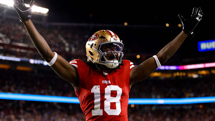 Dec 30, 2024; Santa Clara, California, USA; San Francisco 49ers wide receiver Chris Conley (18) during the game against the Detroit Lions at Levi's Stadium. Mandatory Credit: Sergio Estrada-Imagn Images