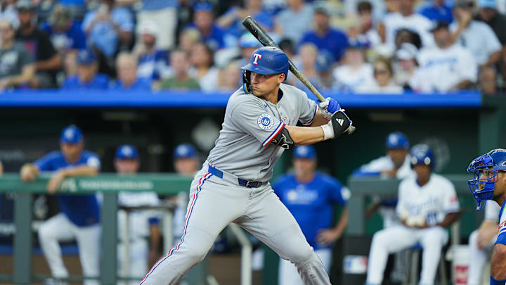 Texas Rangers shortstop Corey Seager bats. Texas Rangers shortstop Corey Seager bats.